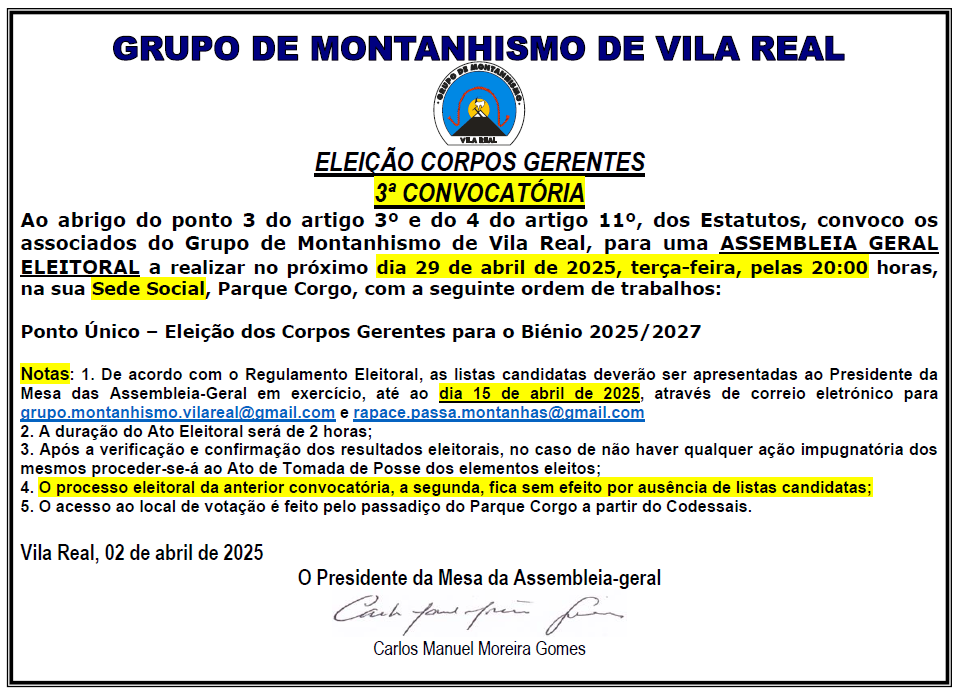 3 convocatoria para AG Eleitoral GMVR